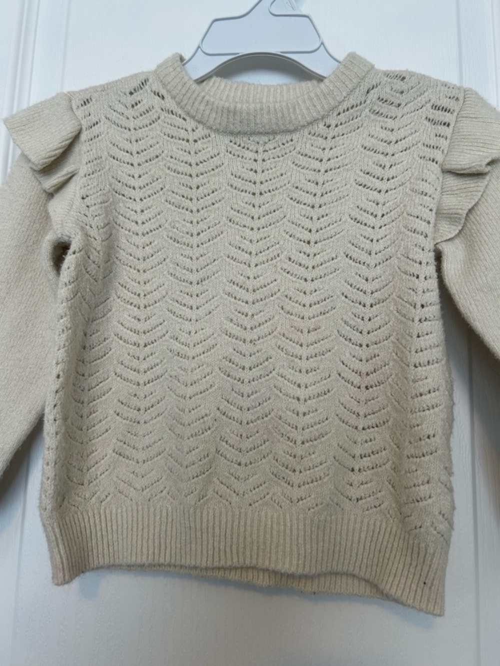 Cream Knit Ruffle Shoulder Sweater - Picture 2 of 5